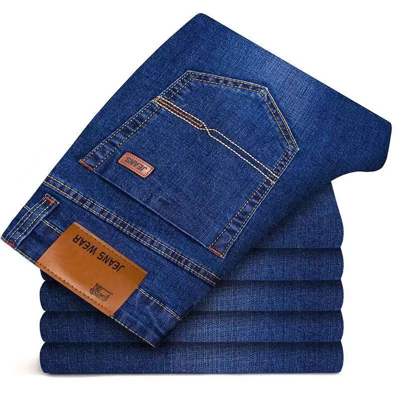 Herrenjeans mit geradem Schnitt und elastischem Bund, neuer und beliebter Stil, Freizeithose für Frühling und Herbst, große Größen, geeignet für Arbeit und Freizeit.
