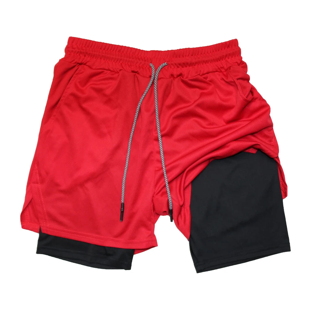 Doppelschichtige Fitness-Shorts für Herren, für Fitness, Fitnessstudio, Training, 2-in-1-Sport-Shorts, schnell trocknend, Workout, Joggen, Doppeldeck, Sommer