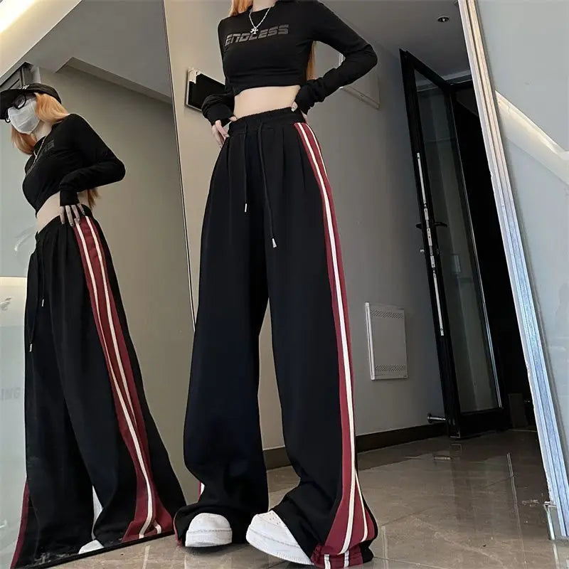 Angebot, 19,99 € ,Harajuku vielseitige Frauen gestreifte Jogging hose Frühling Sommer neue koreanische hohe Taille übergroße Mode Sport Jogger Freizeit hose