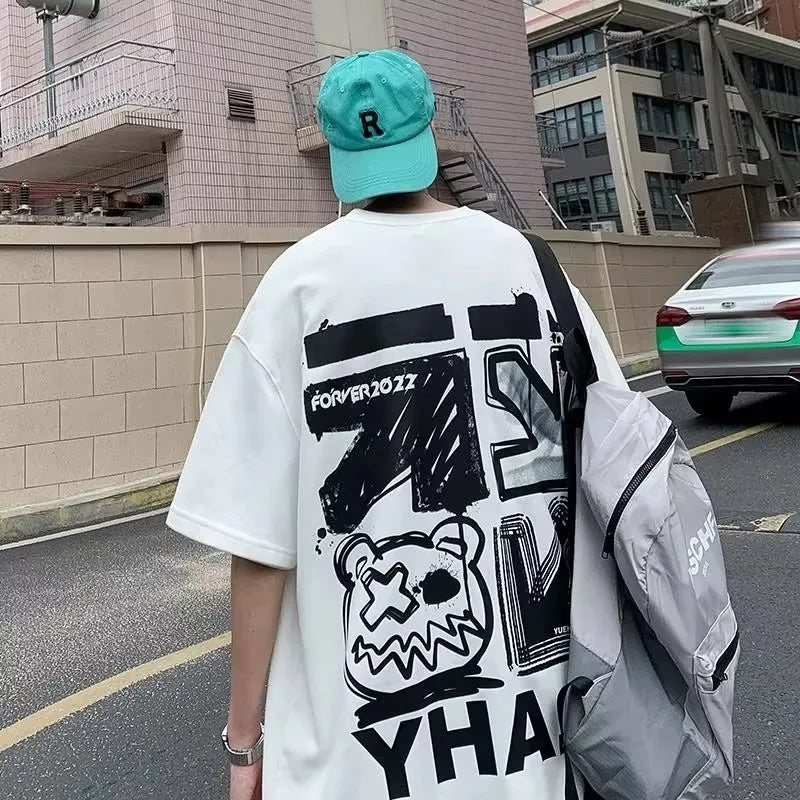 M-8xL Frühling männer T-shirt Kurzarm Cartoon Graffiti Druck Männlich Weiblich Alphabet