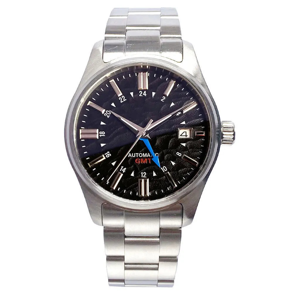 Tandorio Japan NH34 automatische mechanische Uhr für Herren, Taucher-GMT-Uhrwerk, 200 m wasserdicht, 39 mm Saphirglas-Lederband