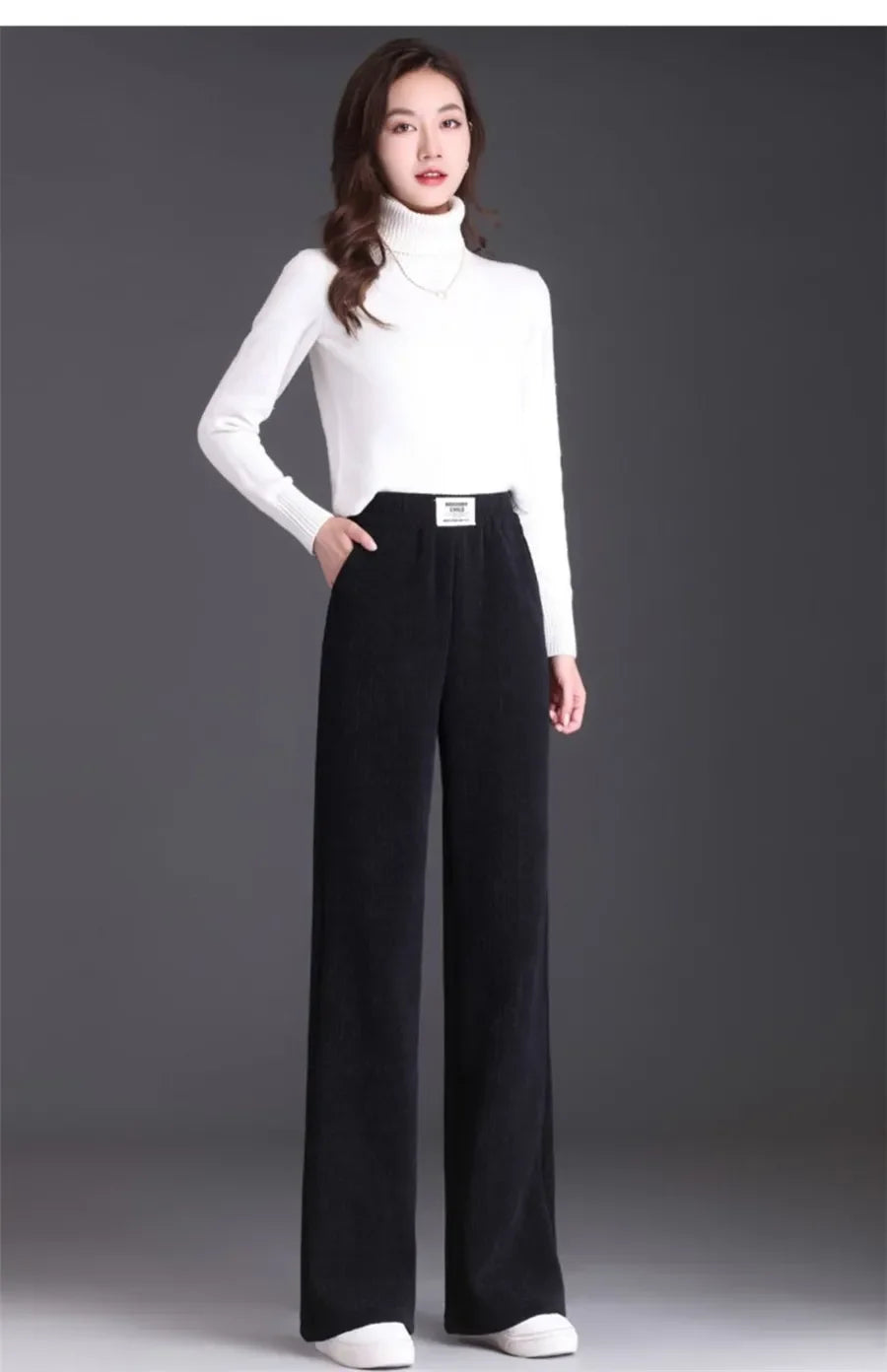 Dünne/Dicke Winter Gefüttert Breite Bein Hosen CasualThicken Warme Baggy Jogginghose Frauen HighWaist Koreanische Lamm Flusen Gerade Pantalones
