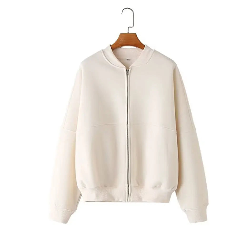 HH Damen Herbst 2-teilig Retro einfarbig Reißverschluss Bomberjacke Sweatshirt + hohe Taille Schnürung Damen Hose mit weitem Bein Street Wear
