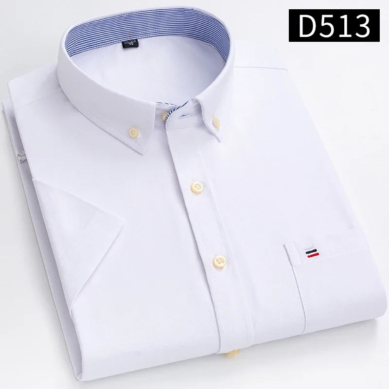 100% Baumwolle Atmungsaktiv Männer Oxford Kurzarm Sommer Plaid Shirts Gestreiften Männliche Kleidung Business Regular Fit Übergroßen