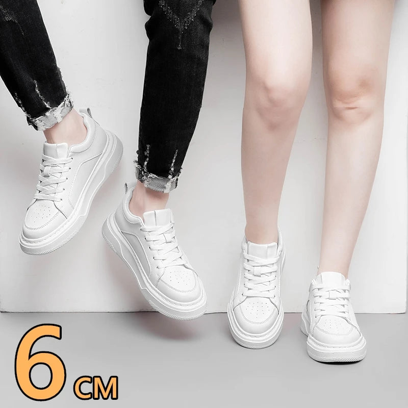 Echtes Leder, 6 cm, Höhe erhöhen, Paar-Schuhe, bequem, atmungsaktiv, Aufzug-Sneaker für Männer und Frauen, leicht, lässig, Sport