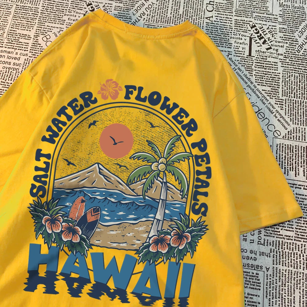 Salzwasser Blütenblätter Hawaii T-shirts Männer Frauen Casual Schweiß T Shirts Casual Baumwolle T Kleidung Hip Hop Oversize Tops Paar