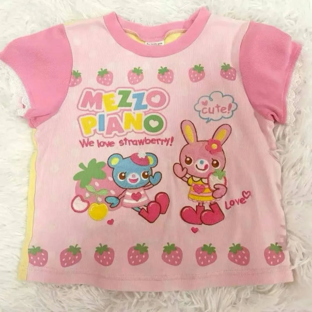 Japanische Kawaii Crop Tops Cartoon Print Harajuku Lolita Kurzarm T-shirts Frauen Y2k Ästhetische Dünne T Vintage Fee Grunge