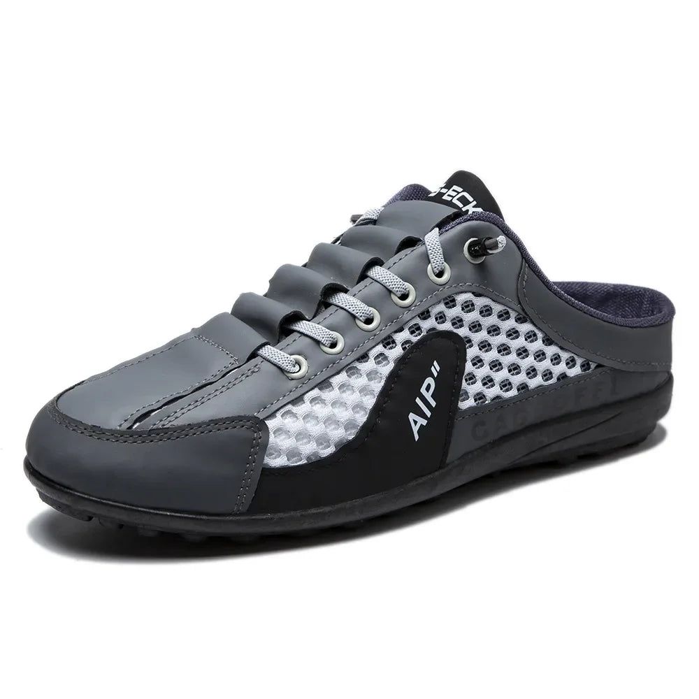 Herren Sommer Neue Atmungsaktive Offene Zehenpartie Slipper Lässige Halbschuhe für Draußen mit EVA-Einlegesohle und Mesh-Futter im Farbblock-Design