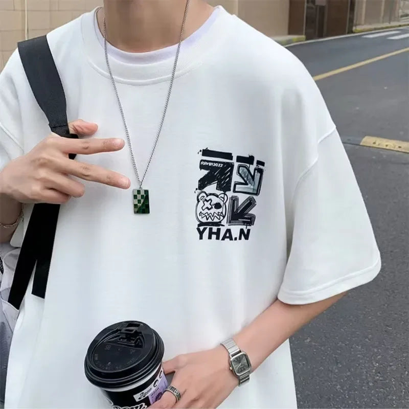 M-8xL Frühling männer T-shirt Kurzarm Cartoon Graffiti Druck Männlich Weiblich Alphabet