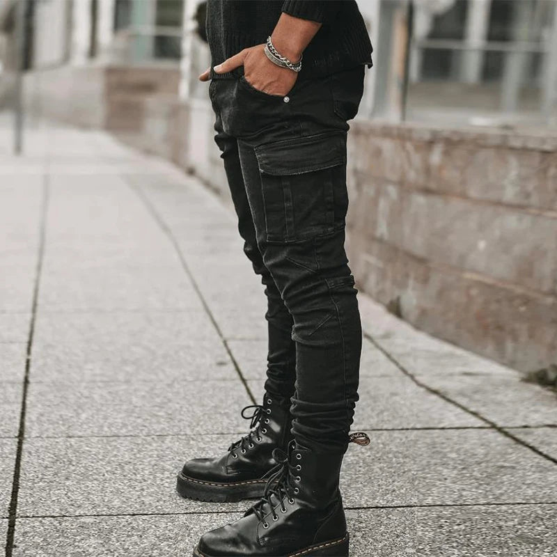 Jeans Männer Hosen Wash Feste Farbe Multi Taschen Denim Mittlere Taille Cargo Jeans Plus Größe Fahsion Casual Hosen Männlichen Täglich tragen