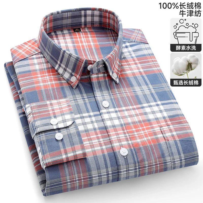 S-6XL Oxford-Hemden für Herren, langärmelig, reine Baumwolle, einfarbig, gestreift, Freizeit, bestickt, Pferd, Streetwear, Business, einfarbig, Büro, 6XL