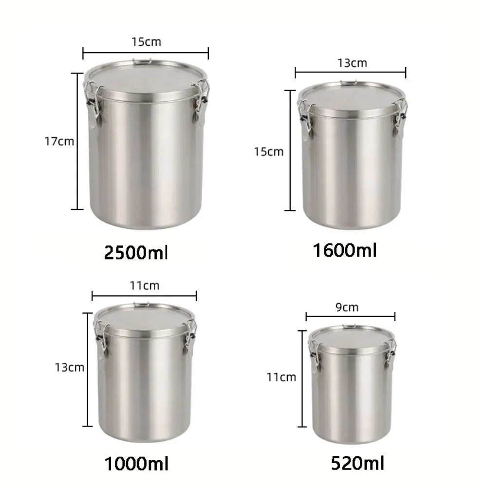 520/1000/1600/2500 ml Edelstahl-Lagertank, auslaufsicher, mit Skala, Getreide-Aufbewahrungsbox, luftdicht, versiegelte Körner, versiegelter Eimer