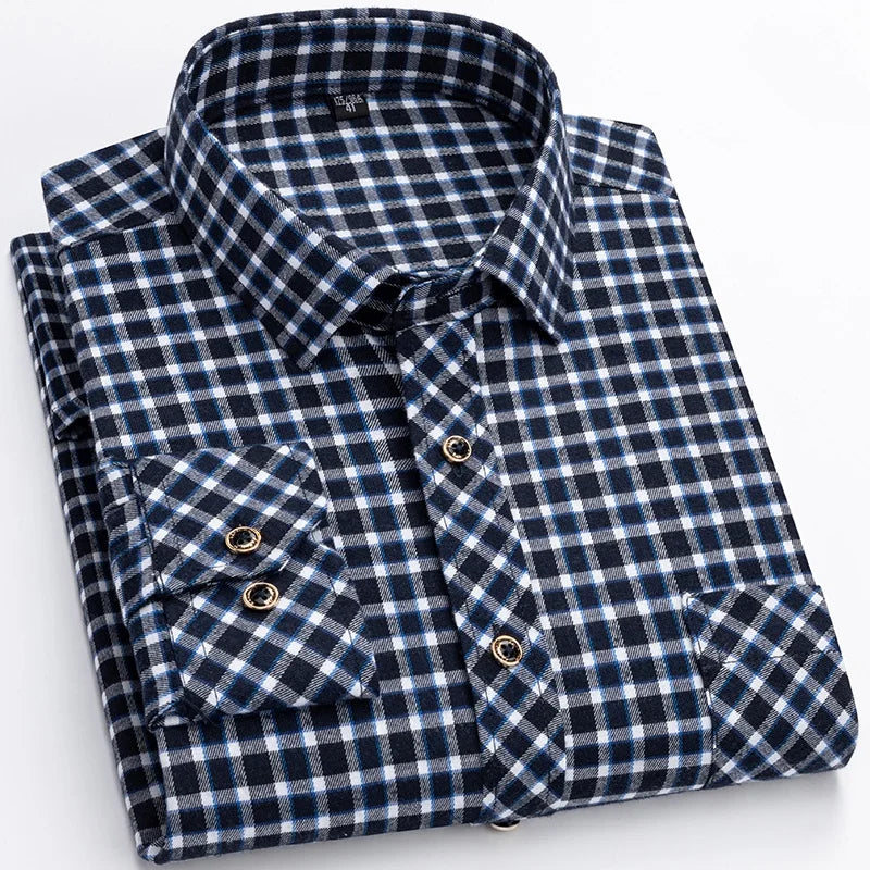 M-6XL Herren Flanell hemden aus reiner Baumwolle Langarm Single Pocket Casual Plaid dicke weiche gemütliche gebürstete Hemden Bluse Männer Kleidung