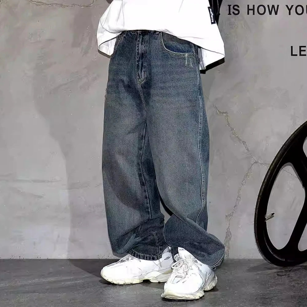 Hohe Qualität Hip Hop Gestapelt Baggy Jeans Für Männer Streetwear Denim Hosen Koreanische Mode Gerade Bein Hosen Harajuku Jeans männlichen