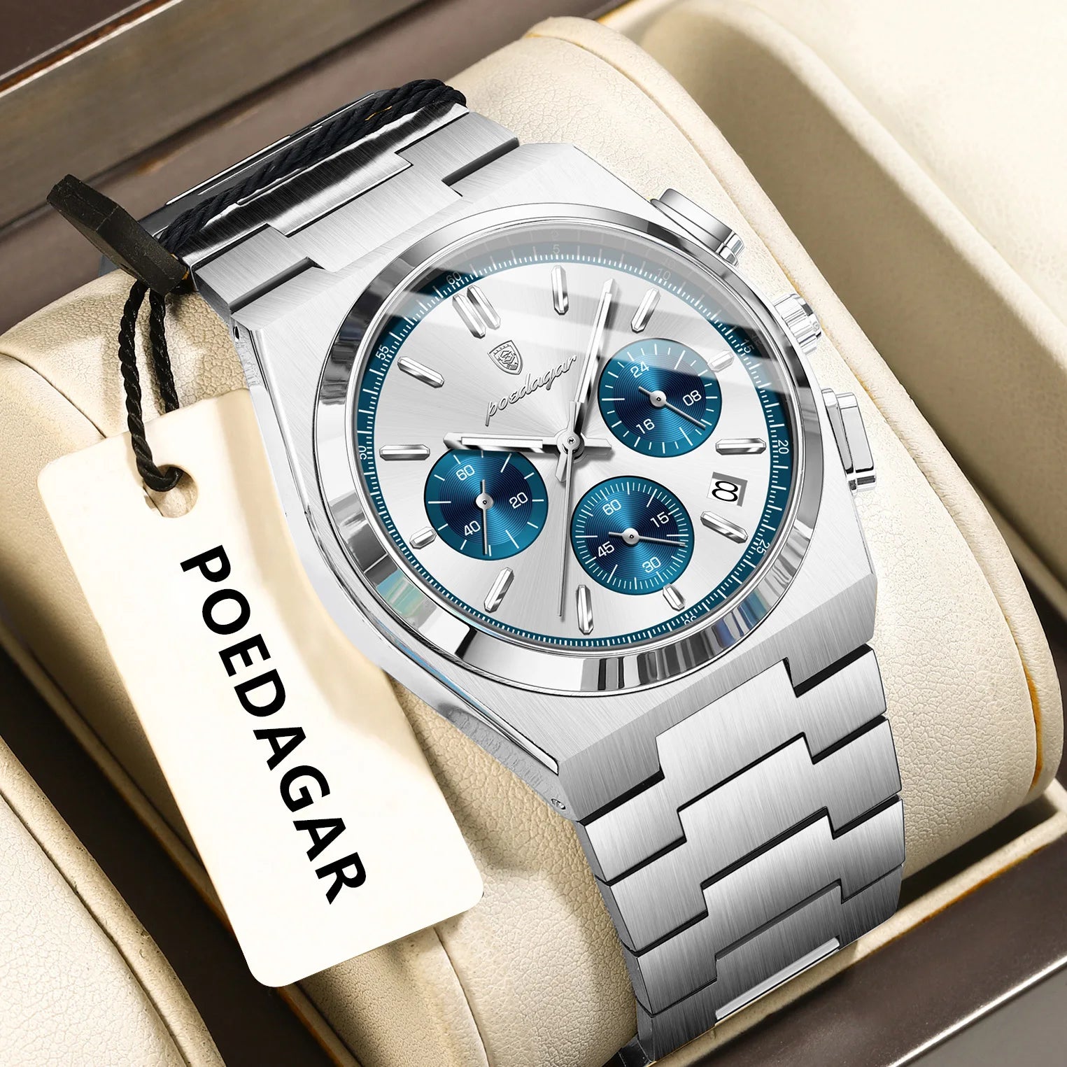 POEDAGAR Top Mode Mann Armbanduhr Chronograph Datum Edelstahl Business Männer Uhr Wasserdicht Leucht männer Quarz Uhren