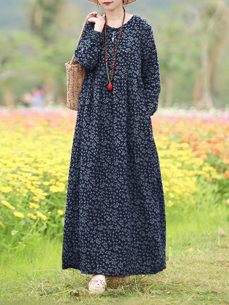 Vintage Blumen Kleid Frau 2025, ZANZEA Herbst Böhmischen Lange Kleider Casual Langarm Maxi Vestidos Lose Robe Femme Oversize