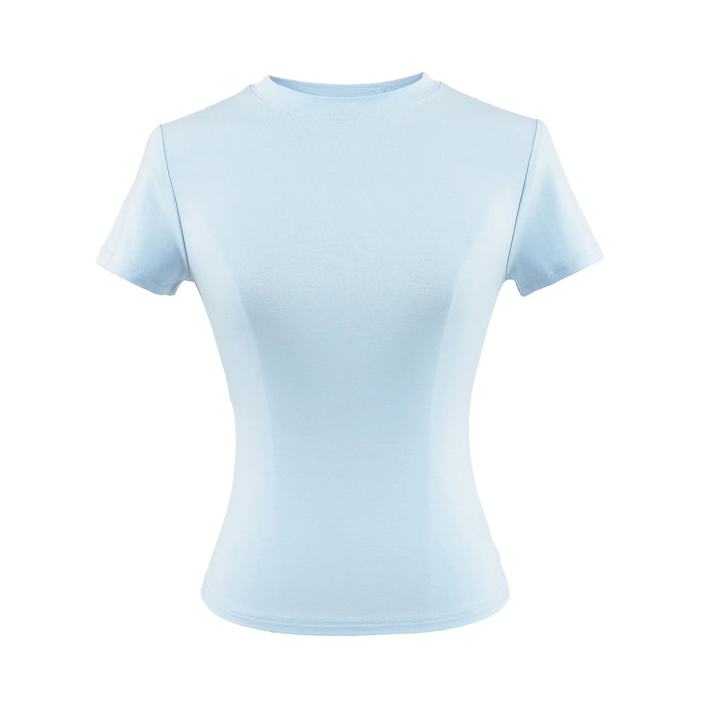 2024 neue Hohe Qualität Casual T shirt Sexy Dünne Kurzen Ärmeln Mode Trend Solide Frauen Kleidung y2k Tops