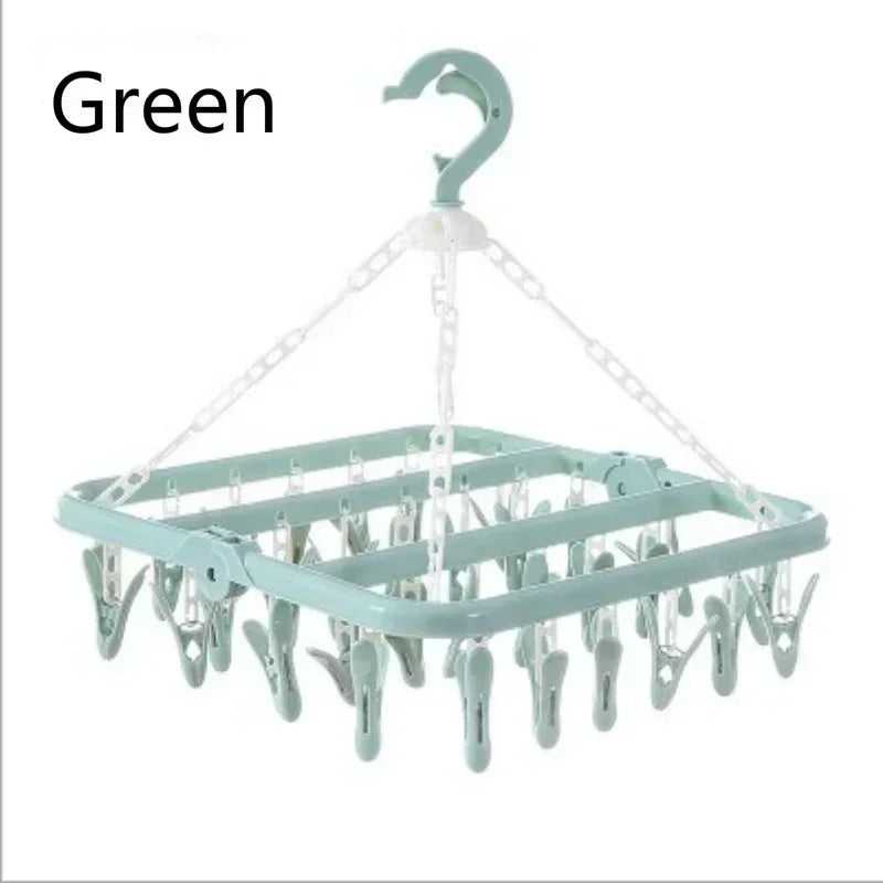 32 Clips, zusammenklappbarer Kleiderbügel, Trockner, winddicht, für Socken, Unterwäsche, Wäscheständer, Baby-Bekleidung, Kleiderbügel, Organizer, Wäscheständer, Aufbewahrung