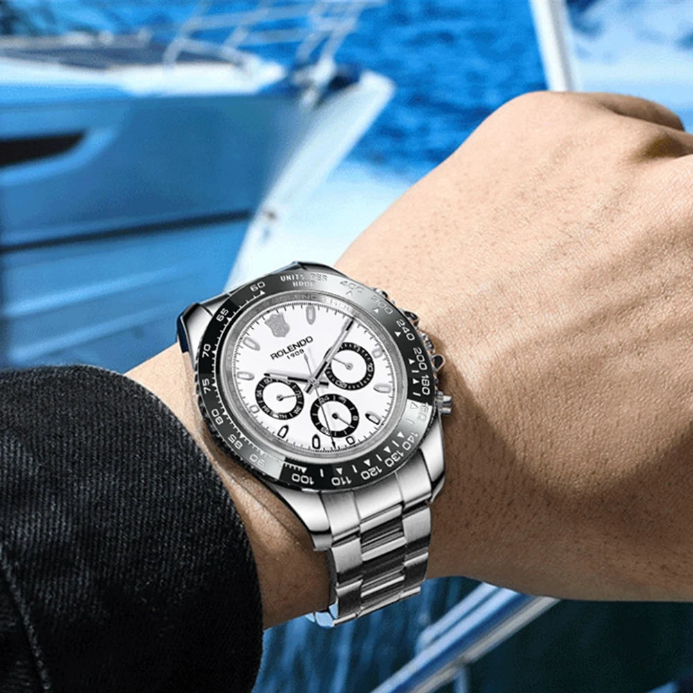 ROLENDO Luxuriöse automatische Taucheruhr für Herren, 40,5 mm, Mineralkristall, leuchtendes Datum, 30 ATM, hochwertige mechanische Herren-Armbanduhr, Geschenk