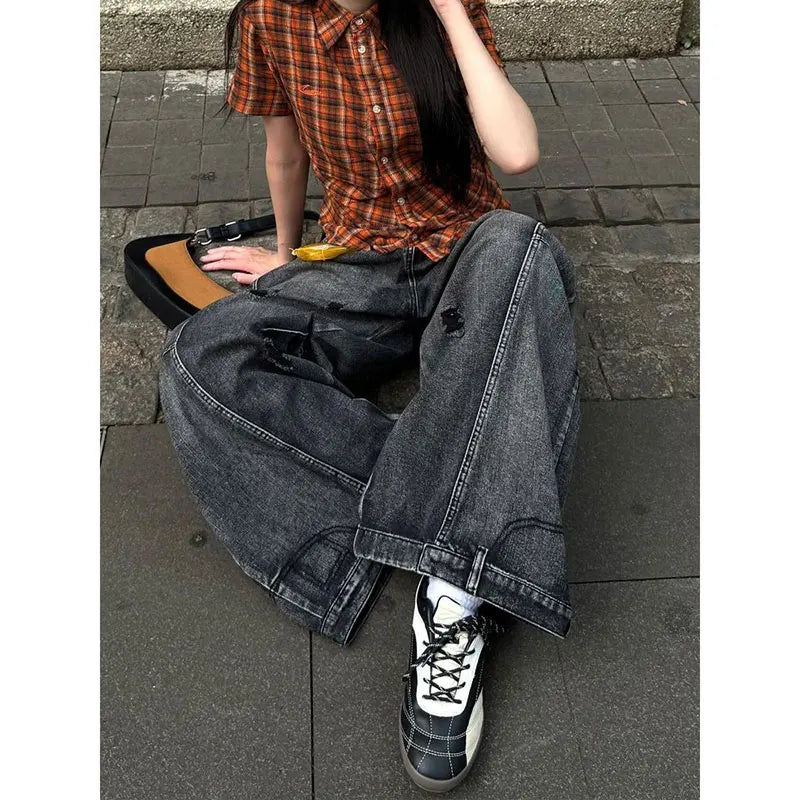 Schwarze Jeans für Damen, Vintage-Stil, hohe Taille, Cargo-Jeans, gerade, 2022, Sommer, lässig, locker, große Größe, weites Bein, Denim, Baggy-Hose, Y2K