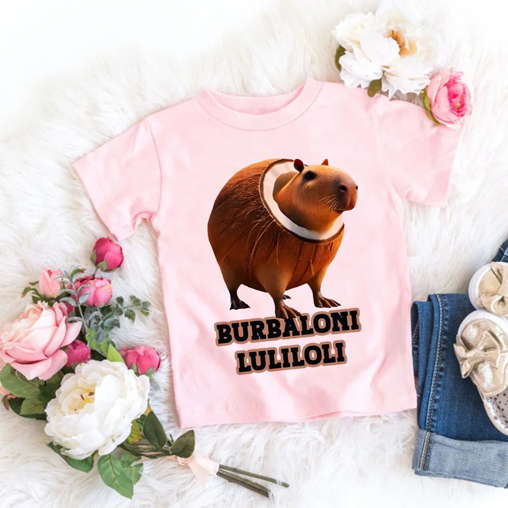Italienische Brainrot Tiere Kinder Tung Tung Sahur Kurzarm Tops für Kinder Lustige Meme T-Shirt Sommerkleidung
