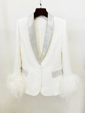 Angebot ,51,99 eur, HIGH STREET Mode 2026 Designer-Jacke Damen Echte Straußenfeder-Jacke mit Diamanten-Verzierung Schalkragen-Blazer