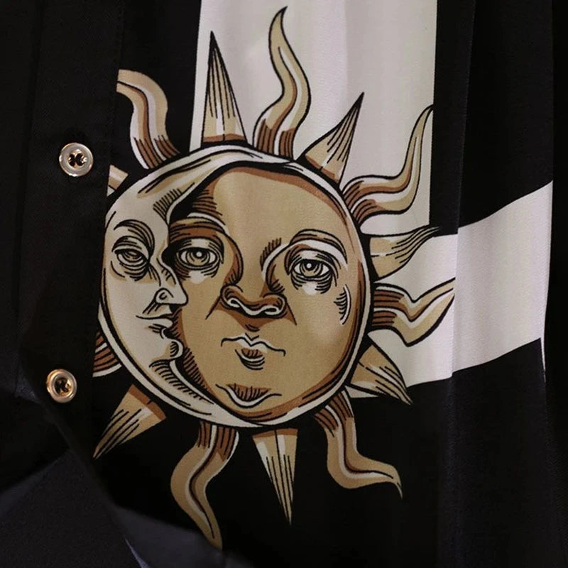 Vintage-Druck, A-Linie, mit Gürtel, lockerer Polo-Ausschnitt, Damenkleid, elegante einreihige, knielange Kleider für Damen, Frühling 2024
