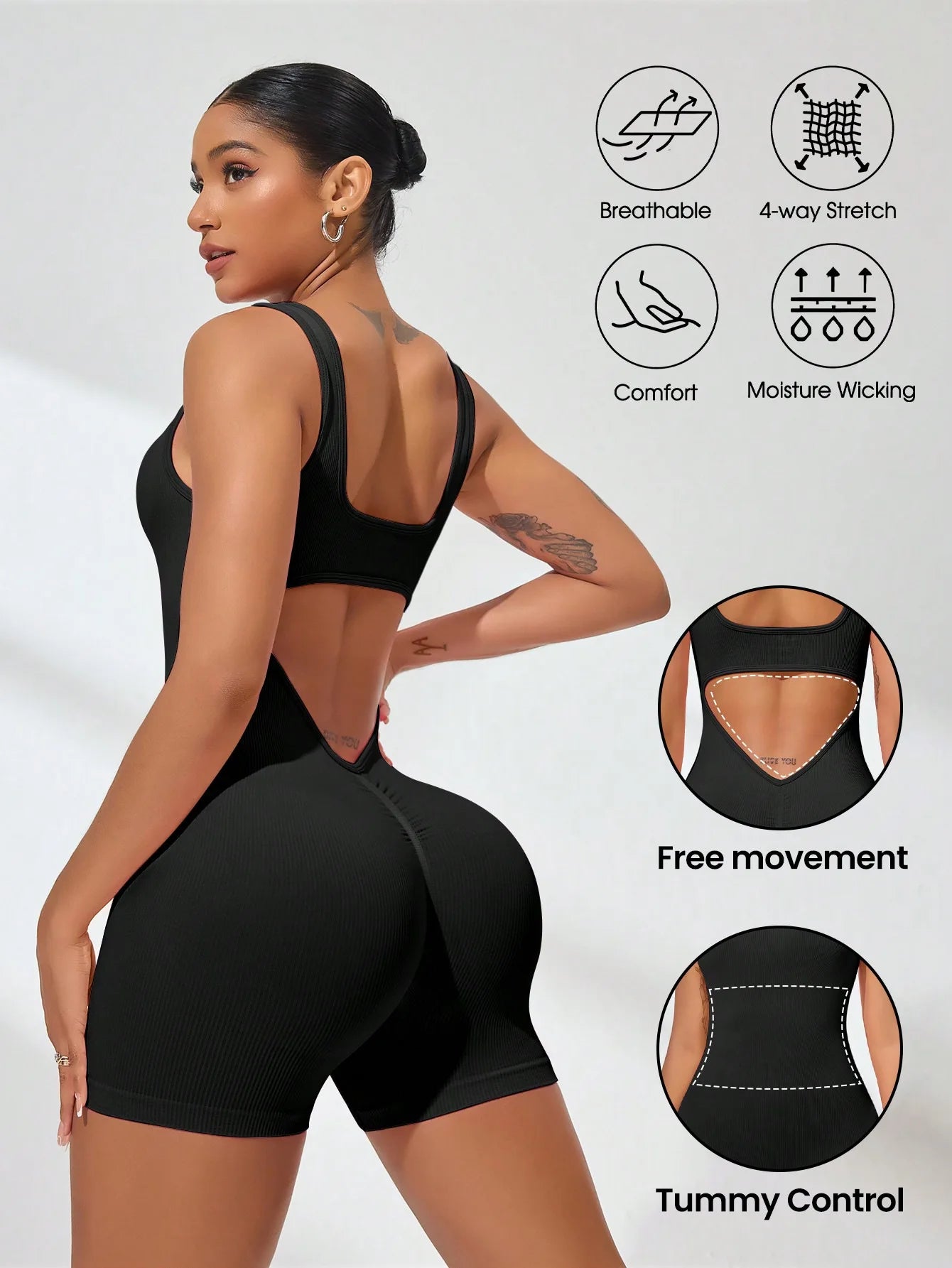V-förmiger freiliegender Taille für Damen, Sommer-Overalls, Fitness, Alltagskleidung, lässige Yoga-Workout-Overalls