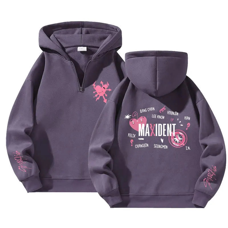 Kapuzenpullover Stray Kids Maxident Fleece Herren und Damen Casual Kpop Hip Hop Langarm Reißverschluss Hoodie Top
