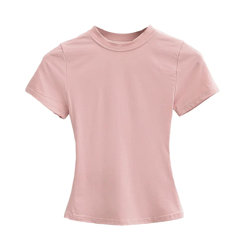 2024 neue Hohe Qualität Casual T shirt Sexy Dünne Kurzen Ärmeln Mode Trend Solide Frauen Kleidung y2k Tops