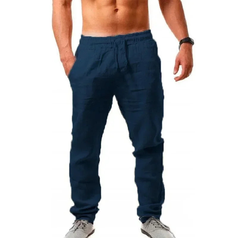 Sporthosen neue Frühjahr/Sommer Modemarke Herren Hip-Hop atmungsaktive Baumwolle Leinen einfarbig einfache Kordelzug Hose mit weitem Bein