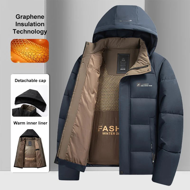 Graphene Warme Winddichte Jacke Männer Winter Neue Mode Komfortable Verdickte Outdoor Mit Kapuze Mantel Männliche Casual Kleidung