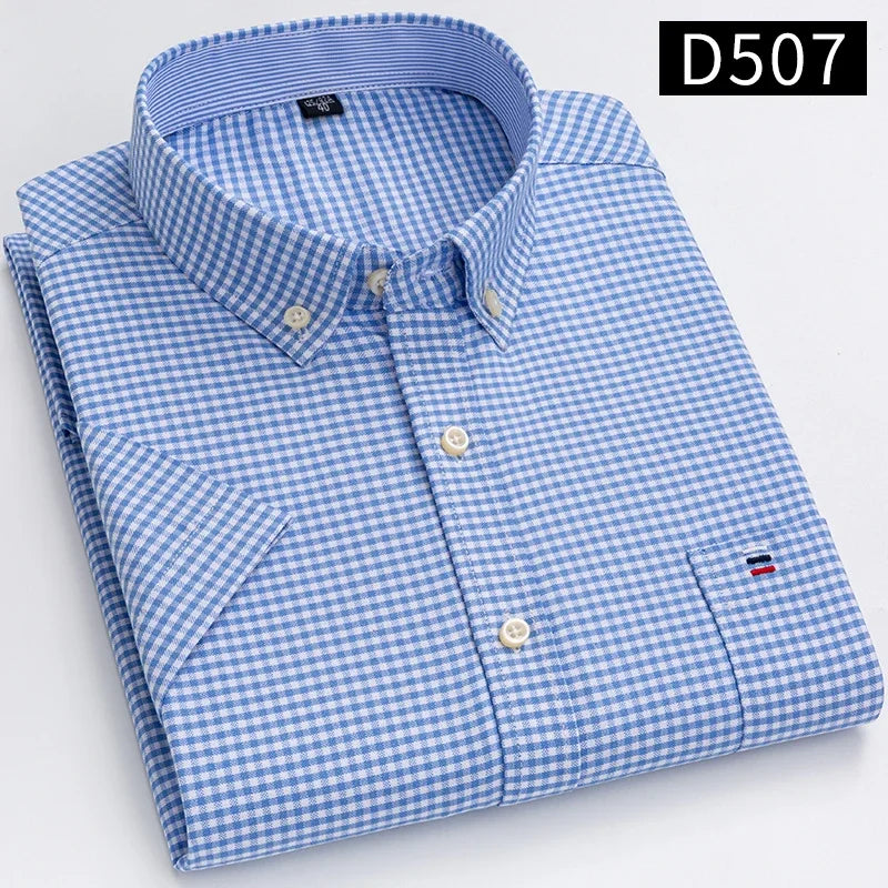 100% Baumwolle Atmungsaktiv Männer Oxford Kurzarm Sommer Plaid Shirts Gestreiften Männliche Kleidung Business Regular Fit Übergroßen