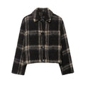 Plaid Rundhals Frauen Kurze Jacke Elegante Oversize Volle Ärmel Zweireiher Mantel 2024 Neue Herbst Winter Pendeln Outcoat Top