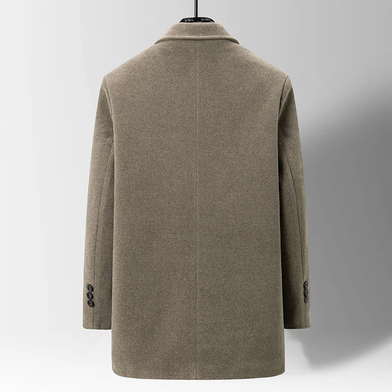 Winter männer Woolen Jacke Mode Verdicken Mittlere Länge Graben Drehen Unten Kragen Warme Oberbekleidung Business Casual Wolle Mantel