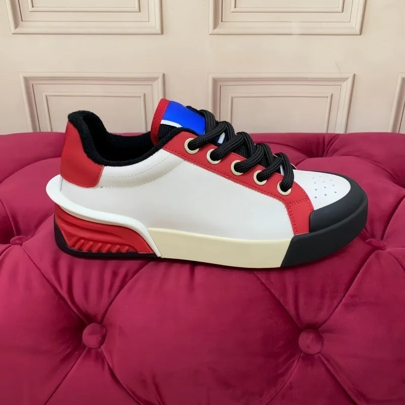 Concise Männer Casual Echtes Leder Turnschuhe Atmungsaktive Mischfarbe Flache Plattform Patchwork Schuhe Sport Täglichen Gehen