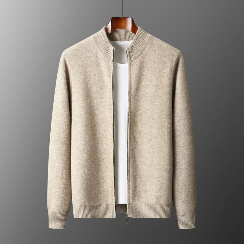 Merinowolle,100 %  warmer Herrenpullover, Stehkragen, verdickte Strickjacke mit Reißverschluss, Herbst-Winter, neue Kaschmir-Strick-Langarm-Tops