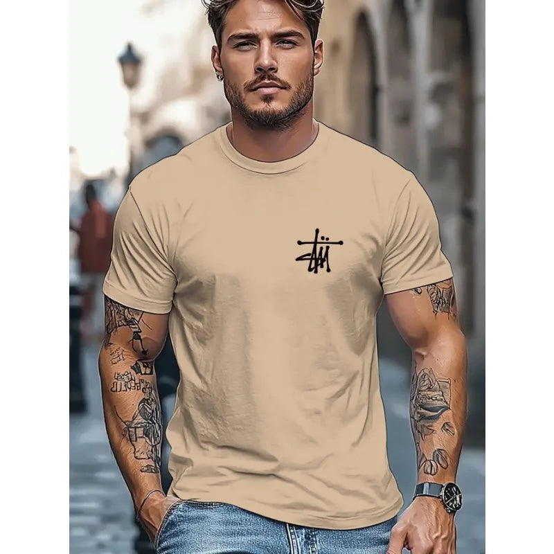 Herren-T-Shirt mit Rundhalsausschnitt, kurzen Ärmeln, sauberem Finish, stilvoll, trocken bequem, waschbar, dehnbar, leicht, modisch.