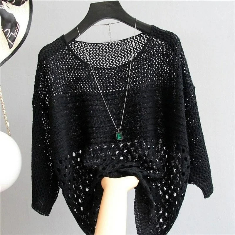 Frühling und Sommer Neue Eis Seide Gestrickte Weste Top Aushöhlen Dünne Bodenbildung Sling Streetwear Frauen Kleidung Weißes Hemd 13686