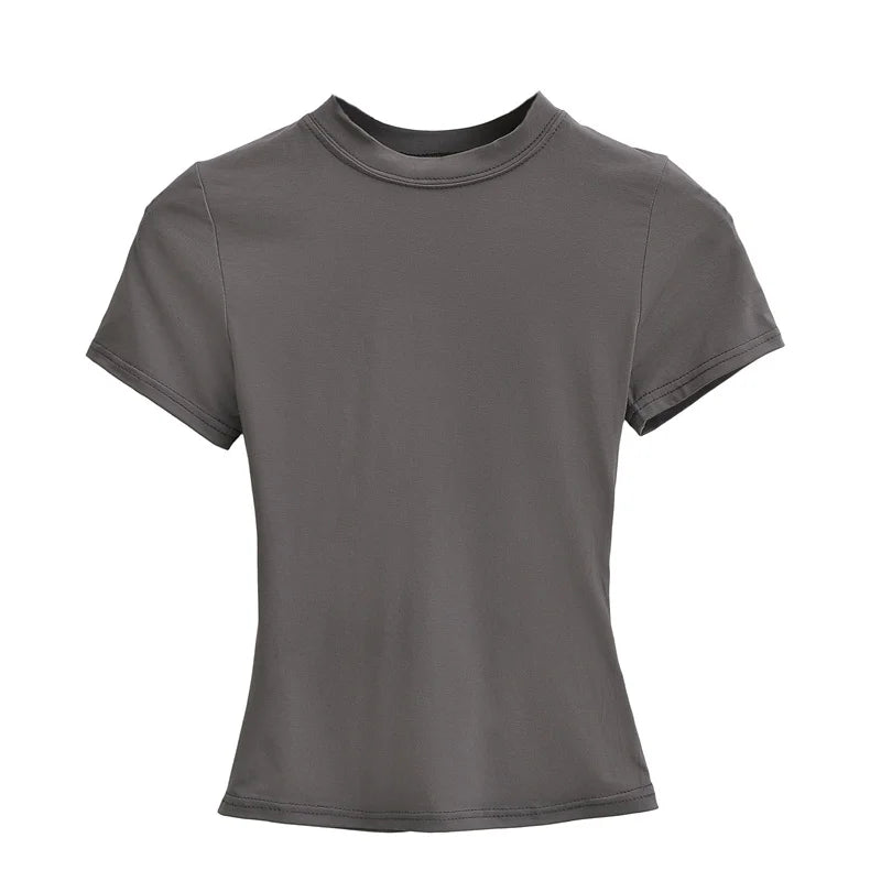 2024 neue Hohe Qualität Casual T shirt Sexy Dünne Kurzen Ärmeln Mode Trend Solide Frauen Kleidung y2k Tops