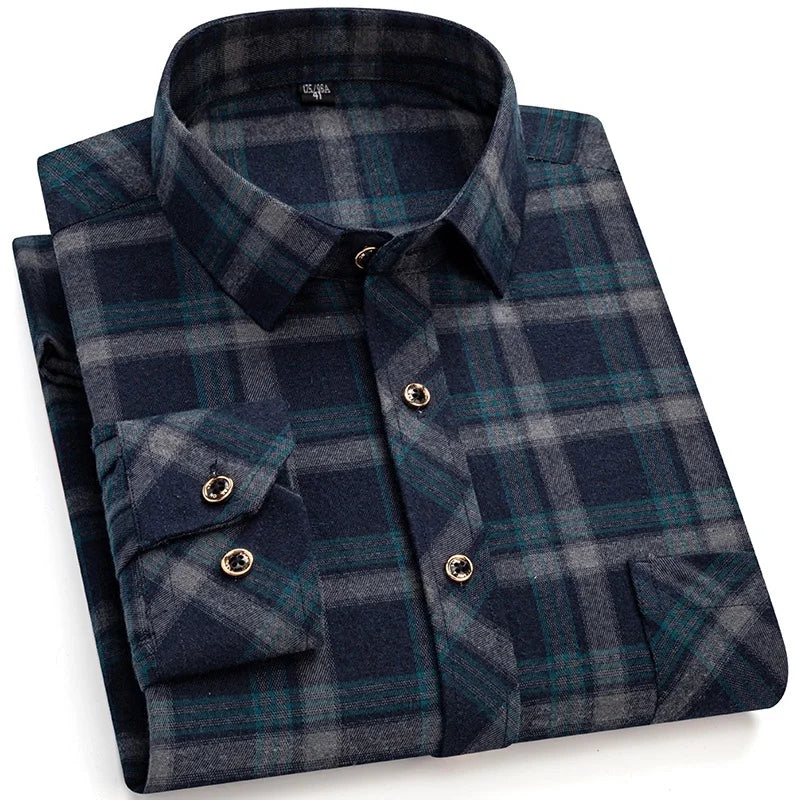 M-6XL Herren Flanell hemden aus reiner Baumwolle Langarm Single Pocket Casual Plaid dicke weiche gemütliche gebürstete Hemden Bluse Männer Kleidung