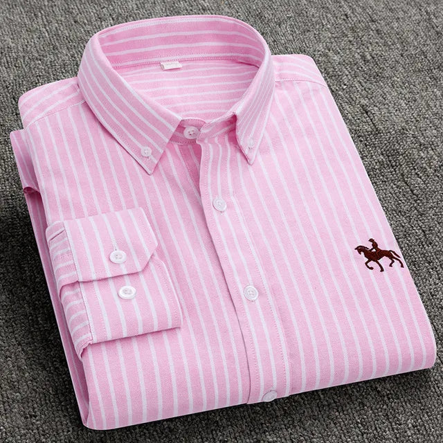 S-6XL Oxford-Hemden für Herren, langärmelig, reine Baumwolle, einfarbig, gestreift, Freizeit, bestickt, Pferd, Streetwear, Business, einfarbig, Büro, 6XL