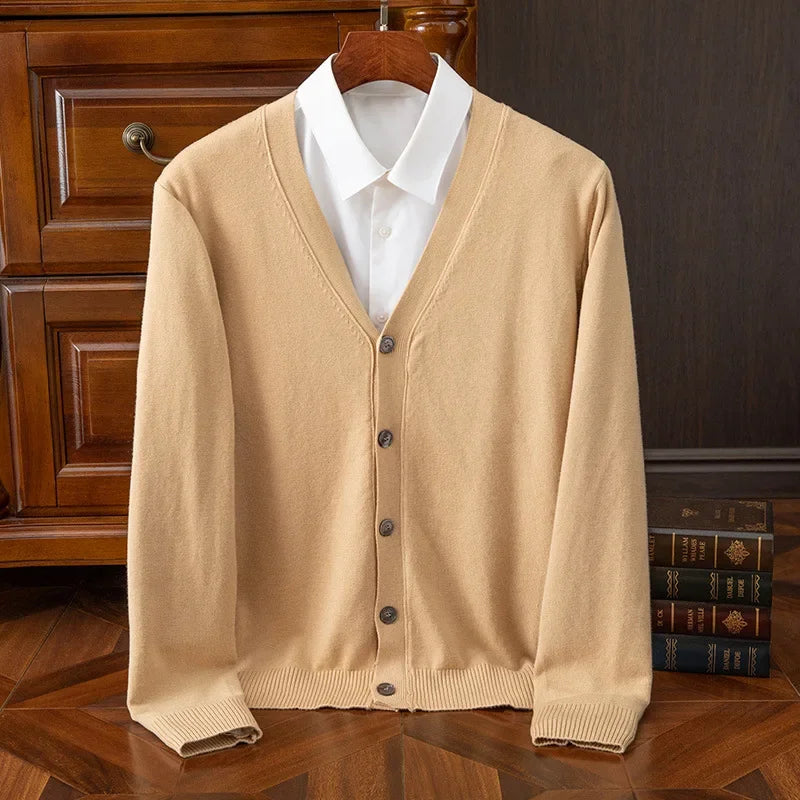 BROWON Marke Herren Pullover Strickjacke Business Casual Klassische V-ausschnitt Einfarbig Strickjacke Männer Pullover Koreanische Mode Herren Kleidung
