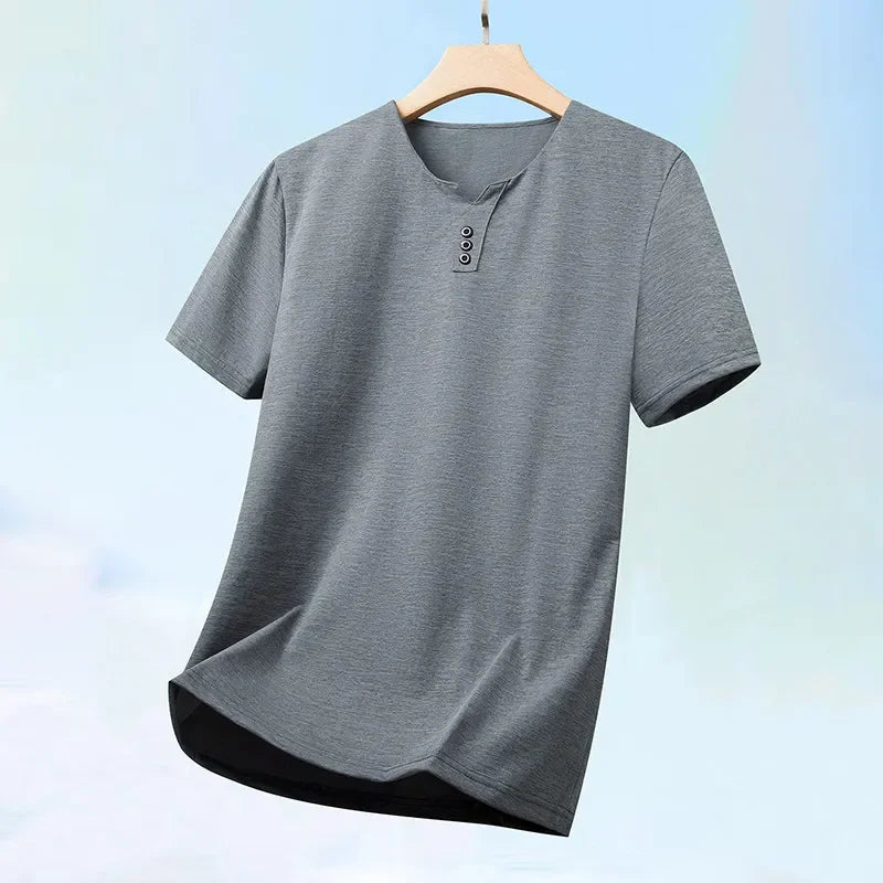 2026 neue männer Business Casual Drei Taste V-ausschnitt Kurzarm T-shirt Koreanischen Stil Sommer Komfortable Vielseitige Top