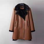 Damen Lederjacke mit Pelzfutter – langer Wintermantel, warm & modisch
