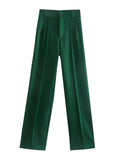 Frauen Chic Mode Büro Tragen Gerade Hosen Vintage Hohe Taille Zipper Fliegen Weibliche Hose Mujer