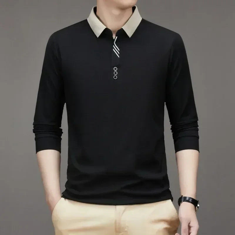 Herren Langarm Umlegekragen Waffel T-Shirt Business Casual Poloshirt T-Shirt