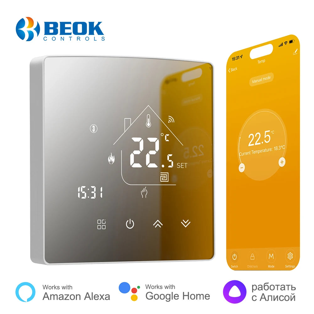 Beok Tuya Smart Thermostat WLAN Wasser-Fußbodenheizung Raumtemperaturregler Kompatibel mit Alice Alexa