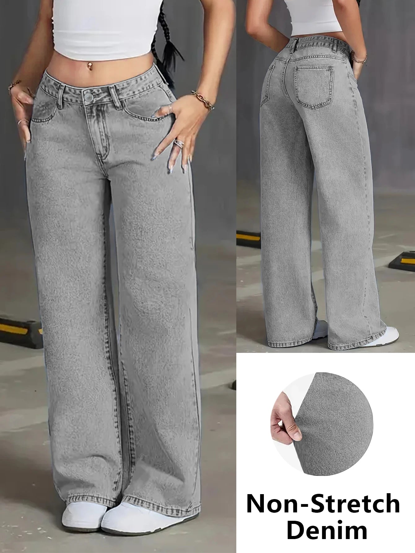 Herbstliche neue hoch taillierte Damenjeans mit weitem Bein – hellgraue gewaschene Jeans, locker und modisch, geeignet für Freizeitkleidung