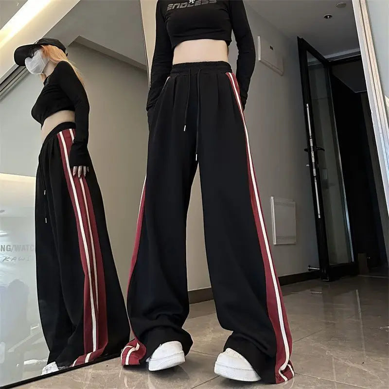 Angebot, 19,99 € ,Harajuku vielseitige Frauen gestreifte Jogging hose Frühling Sommer neue koreanische hohe Taille übergroße Mode Sport Jogger Freizeit hose